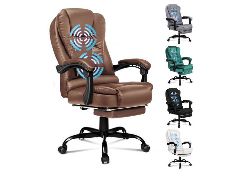 ALFORDSON Bürostuhl mit Massagefunktion, Fußstütze und 150°-Neigung mit SGS-Gasdruckfeder, (1 St), drehbarer Gaming-Stuhl für Computer-Arbeitstische, Leder, Braun von ALFORDSON