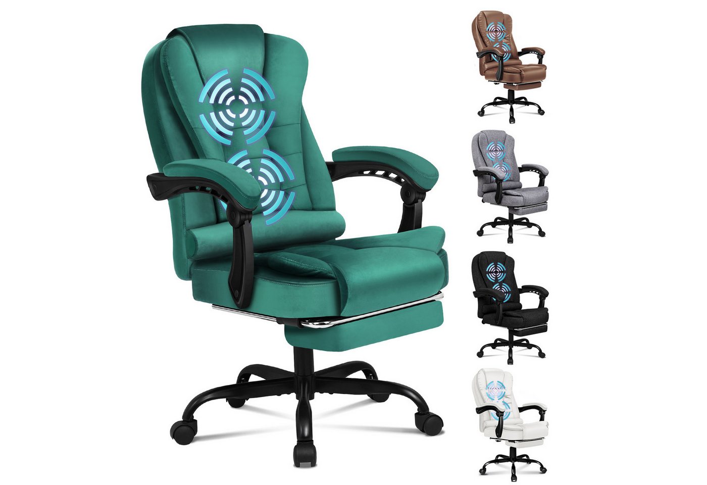 ALFORDSON Bürostuhl mit Massagefunktion, Fußstütze und 150°-Neigung mit SGS-Gasdruckfeder, (1 St), drehbarer Gaming-Stuhl für Computer-Arbeitstische, Leder, Grün von ALFORDSON
