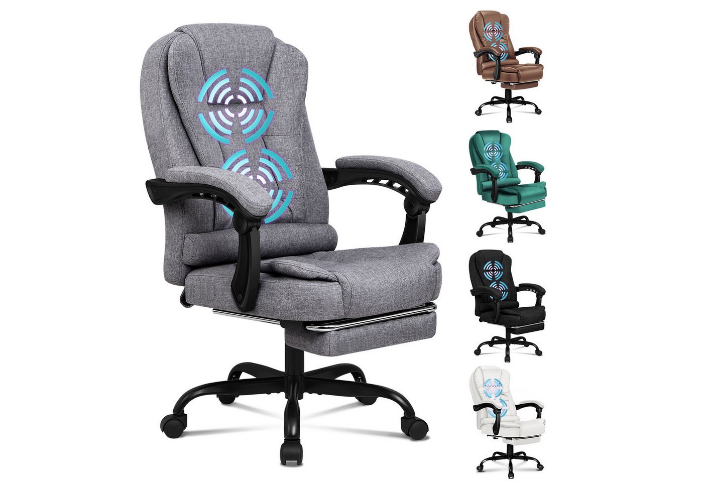 ALFORDSON Bürostuhl mit Massagefunktion, Fußstütze und 150°-Neigung mit SGS-Gasdruckfeder, (1 St), drehbarer Gaming-Stuhl für Computer-Arbeitstische, Leder, Hellgrau von ALFORDSON