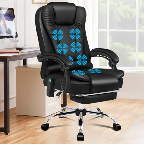 ALFORDSON Bürostuhl mit Massagefunktion, ergonomisches Design mit großer Sitzpolsterung, Lendenwirbelstütze, Rollen, für reibungslose Mobilität im Büro, Dunkelschwarz von ALFORDSON