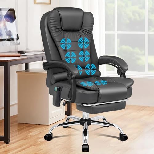 ALFORDSON Bürostuhl mit Massagefunktion, ergonomisches Design mit großer Sitzpolsterung, Lendenwirbelstütze, Rollen, für reibungslose Mobilität im Büro, Felsgrau von ALFORDSON