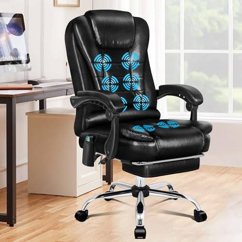 ALFORDSON Bürostuhl mit Massagefunktion, ergonomisches Design mit großer Sitzpolsterung, Lendenwirbelstütze, Rollen, für reibungslose Mobilität im Büro, Hellschwarz von ALFORDSON