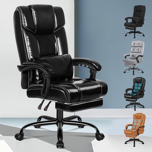 ALFORDSON Bürostuhl mit ergonomischem Hochlehner, 150° Liegeposition, atmungsaktivem Netzgewebe und Rollen für kühles, bequemes Arbeiten, PU-Leder, Glänzend schwarz von ALFORDSON