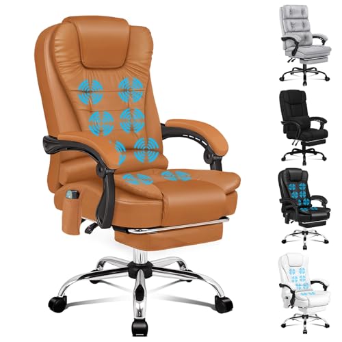 ALFORDSON Bürostuhl mit ergonomischer Lordosenstütze, Schreibtischstuhl mit Armlehne und Rückenlehne, Drehstuhl mit Massagefunktion, PU Material, höhenverstellbar, Braun, Kunstleder von ALFORDSON