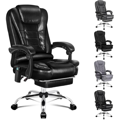 ALFORDSON Bürostuhl mit ergonomischer Lordosenstütze, Schreibtischstuhl mit Armlehne und Rückenlehne, Drehstuhl mit Massagefunktion, PU Material, höhenverstellbar, Schwarz, Kunstleder von ALFORDSON