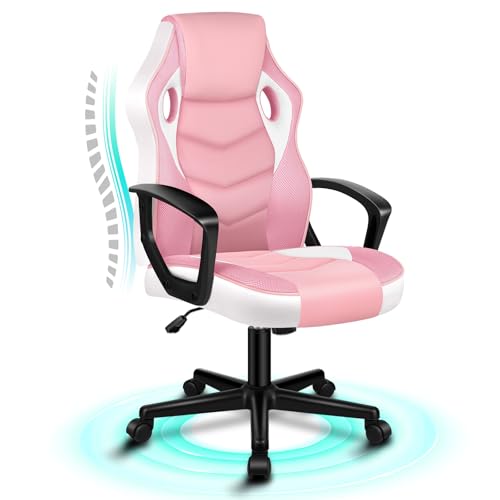 ALFORDSON Computer-Gaming-Schreibtischstuhl, ergonomischer Patchwork-Stoff aus PU-Leder mit bequemer Lendenwirbelstütze, höhenverstellbarer Rollschreibtisch für Zuhause und das Büro, Rosa von ALFORDSON