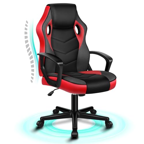 ALFORDSON Computer-Gaming-Schreibtischstuhl, ergonomischer Patchwork-Stoff aus PU-Leder mit bequemer Lendenwirbelstütze, höhenverstellbarer Rollschreibtisch für Zuhause und das Büro, Rot von ALFORDSON