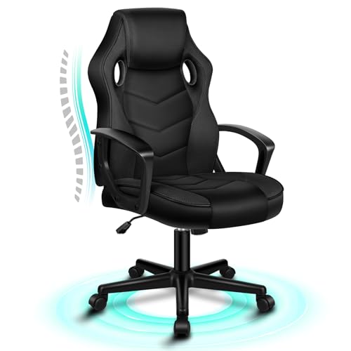 ALFORDSON Computer-Gaming-Schreibtischstuhl, ergonomischer Patchwork-Stoff aus PU-Leder mit bequemer Lendenwirbelstütze, höhenverstellbarer Rollschreibtisch für Zuhause und das Büro, Schwarz ALFORDSON Computer-Gaming-Schreibtischstuhl, ergonomischer Patchwork-Stoff aus PU-Leder mit bequemer Lendenwirbelstütze, höhenverstellbarer Rollschreibtisch für Zuhause und das Büro, Schwarz von ALFORDSON