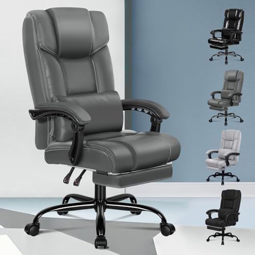 ALFORDSON Ergonomischer Bürostuhl, Computer-Schreibtischstuhl mit Fußstütze, Netzstuhl mit hoher Rückenlehne, Drehstuhl mit 150°-Neigung, PU-Leder, Grau von ALFORDSON