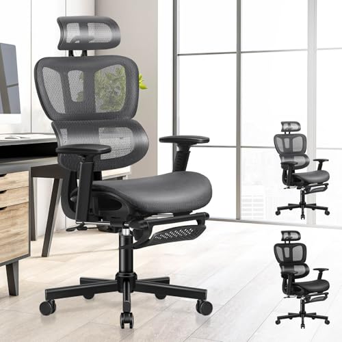 ALFORDSON Bürostuhl Ergonomischer Schreibtischstuhl, Kopfstütze und Höhenverstellung, Netzstuhl mit 3D-Verstellbarer Armlehne, Wippfunktion, rückenfreundlich, bis 180 kg belastbar von ALFORDSON
