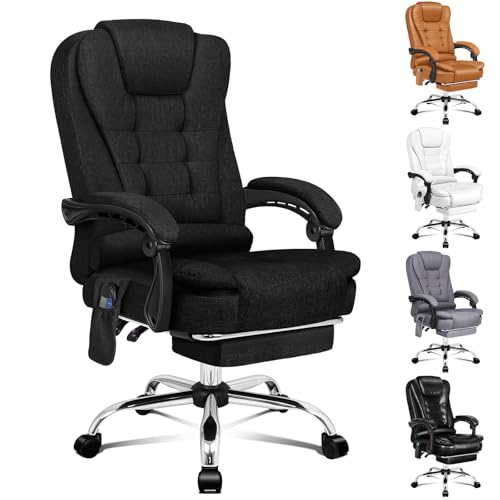 ALFORDSON Ergonomischer Bürostuhl, Schreibtischstuhl mit Wärmemassagefunktion, Leinenstoff Computerstuhl mit gepolsterten Armlehnen und weicher Kopfstütze, Drehstuhl mit Rollen, Dunkelschwarz, Leinen von ALFORDSON