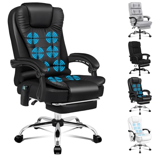 ALFORDSON Ergonomischer Bürostuhl, Schreibtischstuhl mit Wärmemassagefunktion, Leinenstoff Computerstuhl mit gepolsterten Armlehnen und weicher Kopfstütze, Drehstuhl mit Rollen, Dunkelschwarz von ALFORDSON