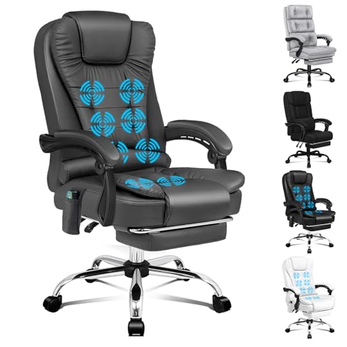 ALFORDSON Ergonomischer Bürostuhl, Schreibtischstuhl mit Wärmemassagefunktion, Leinenstoff Computerstuhl mit gepolsterten Armlehnen und weicher Kopfstütze, Drehstuhl mit Rollen, Felsgrau von ALFORDSON