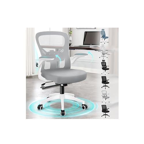 ALFORDSON Ergonomischer Bürostuhl, Verstellbare Lendenstütze, S-Kurven Rücken, Neigefunktion, Atmungsaktives Netz, Hochklappbare Armlehnen, 360° Drehfunktion, 180kg, Keldon, Weiß & Grau von ALFORDSON