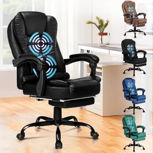ALFORDSON Ergonomischer Bürostuhl mit Massagefunktion, Fußstütze und 150°-Neigung, Samt-Chefsessel mit SGS-Gasdruckfeder, drehbarer Gaming-Stuhl für Computer-, Leder, Schwarz von ALFORDSON