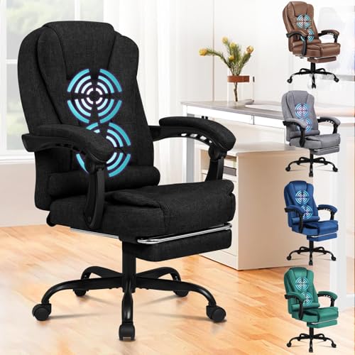 ALFORDSON Ergonomischer Bürostuhl mit Massagefunktion, Fußstütze und 150°-Neigung, Samt-Chefsessel mit SGS-Gasdruckfeder, drehbarer Gaming-Stuhl für Computer-, Leinen, Schwarz von ALFORDSON