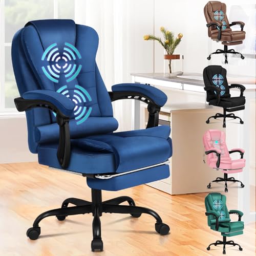 ALFORDSON Ergonomischer Bürostuhl mit Massagefunktion, Fußstütze und 150°-Neigung, Samt-Chefsessel mit SGS-Gasdruckfeder, drehbarer Gaming-Stuhl für Computer-, Wildleder, Schwarz von ALFORDSON