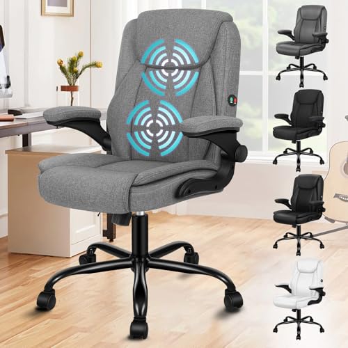 ALFORDSON Ergonomischer Massage BüRostuhl Mid Back Mit Klappbarer Armlehne, Studienstuhl Mit SGS Gas-Lift, Gaming Stuhl FüR Computer Arbeitstisch, Max Belastung 150kg, Leinenstoff, Grau von ALFORDSON