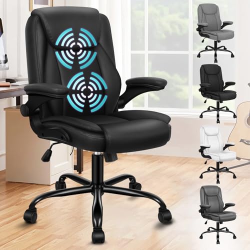 ALFORDSON Ergonomischer Massage BüRostuhl Mid Back Mit Klappbarer Armlehne, Studienstuhl Mit SGS Gas-Lift, Gaming Stuhl FüR Computer Arbeitstisch, Max Belastung 150kg, PU-Leder, Schwarz von ALFORDSON