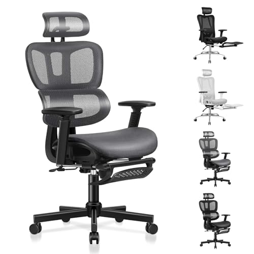 ALFORDSON Ergonomischer Netz-Bürostuhl mit 3D-Armlehne, Chefsessel mit Verstellbarer Kopfstütze und Fußstütze, neigbarer Schreibtischstuhl mit adaptiver Lendenwirbelstütze, Gray ALFORDSON Ergonomischer Netz-Bürostuhl mit 3D-Armlehne, Chefsessel mit Verstellbarer Kopfstütze und Fußstütze, neigbarer Schreibtischstuhl mit adaptiver Lendenwirbelstütze, Gray von ALFORDSON