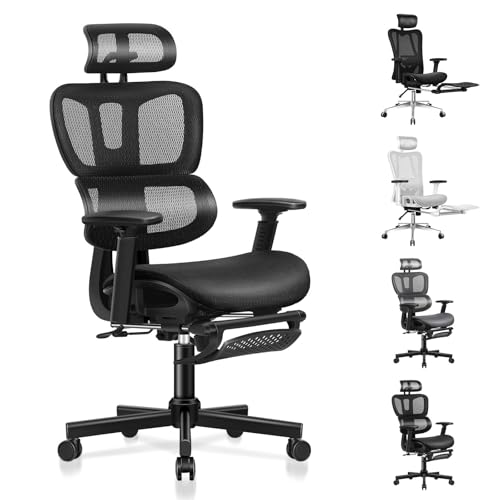 ALFORDSON Ergonomischer Netz-Bürostuhl mit 3D-Armlehne, Chefsessel mit Verstellbarer Kopfstütze und Fußstütze, neigbarer Schreibtischstuhl mit adaptiver Lendenwirbelstütze, Schwarz ALFORDSON Ergonomischer Netz-Bürostuhl mit 3D-Armlehne, Chefsessel mit Verstellbarer Kopfstütze und Fußstütze, neigbarer Schreibtischstuhl mit adaptiver Lendenwirbelstütze, Schwarz von ALFORDSON