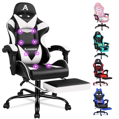 ALFORDSON Gamer-Stuhl, Gaming-Stuhl mit einziehbarer Fußstütze, Racing-Sessel mit 8 Massagepunkten, 150° Neigung, ergonomischer Chefsessel, PU-Leder, höhenverstellbar, 180 kg Tragkraft, Weiß ALFORDSON Gamer-Stuhl, Gaming-Stuhl mit einziehbarer Fußstütze, Racing-Sessel mit 8 Massagepunkten, 150° Neigung, ergonomischer Chefsessel, PU-Leder, höhenverstellbar, 180 kg Tragkraft, Weiß von ALFORDSON