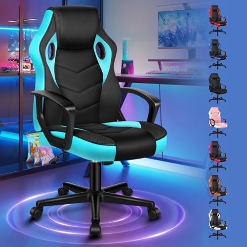 ALFORDSON Gaming-Stuhl, PC-Computer-Rennstuhl mit mittlerer Rückenlehne, ergonomischer, drehbarer Schreibtisch- und Bürostuhl aus PU-Leder und Stoff für Damen, Herren und Teenager, Cyan von ALFORDSON