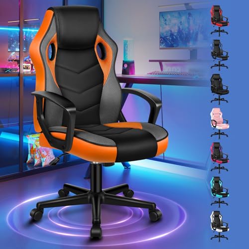 ALFORDSON Gaming-Stuhl, PC-Computer-Rennstuhl mit mittlerer Rückenlehne, ergonomischer, drehbarer Schreibtisch- und Bürostuhl aus PU-Leder und Stoff für Damen, Herren und Teenager, Orange von ALFORDSON