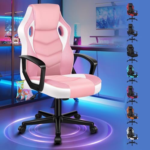 ALFORDSON Gaming-Stuhl, PC-Computer-Rennstuhl mit mittlerer Rückenlehne, ergonomischer, drehbarer Schreibtisch- und Bürostuhl aus PU-Leder und Stoff für Damen, Herren und Teenager, Rosa von ALFORDSON