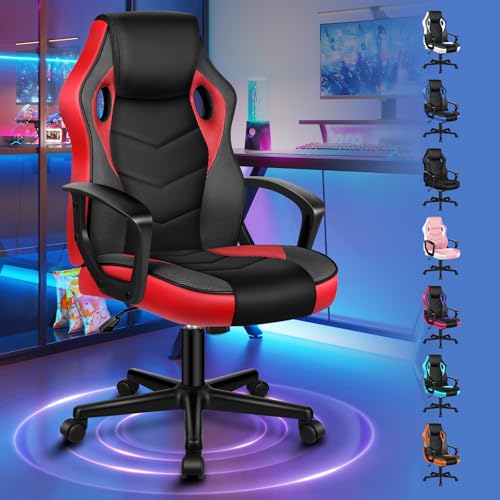 ALFORDSON Gaming-Stuhl, PC-Computer-Rennstuhl mit mittlerer Rückenlehne, ergonomischer, drehbarer Schreibtisch- und Bürostuhl aus PU-Leder und Stoff für Damen, Herren und Teenager, Rot von ALFORDSON