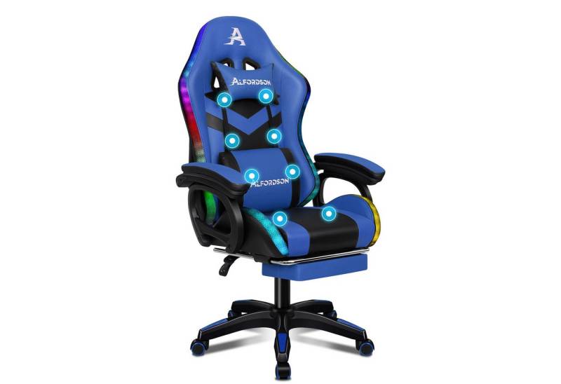 ALFORDSON Gaming-Stuhl 12 RGB LED-Farben Fernbedienung, Gleitschienen-Armlehne (1 St), Einziehbare Fußstotze B-Punkt Massage verstellbares kopfkissen von ALFORDSON
