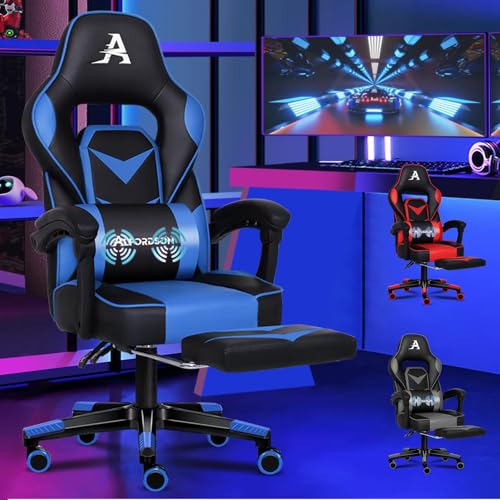 ALFORDSON Gaming Stuhl Racing Stuhl Executive Sport Gordon Bürostuhl mit Fußstütze PU Leder Armlehne Kopfstütze Home Stuhl, Blau von ALFORDSON