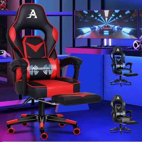 ALFORDSON Gaming Stuhl Racing Stuhl Executive Sport Gordon Bürostuhl mit Fußstütze PU Leder Armlehne Kopfstütze Home Stuhl, Rot von ALFORDSON