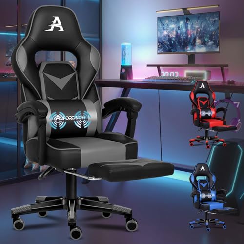 ALFORDSON Gaming Stuhl Racing Stuhl Executive Sport Gordon Bürostuhl mit Fußstütze PU Leder Armlehne Kopfstütze Home Stuhl, Steingrau von ALFORDSON