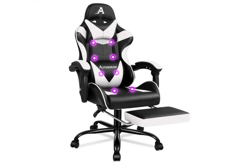 ALFORDSON Gaming-Stuhl mit Fußstütze, 8 Massagepunkten & 150° Neigung, PU-Leder, Ergonomischer Racing-Sessel, höhenverstellbar, 180 kg Tragkraft von ALFORDSON