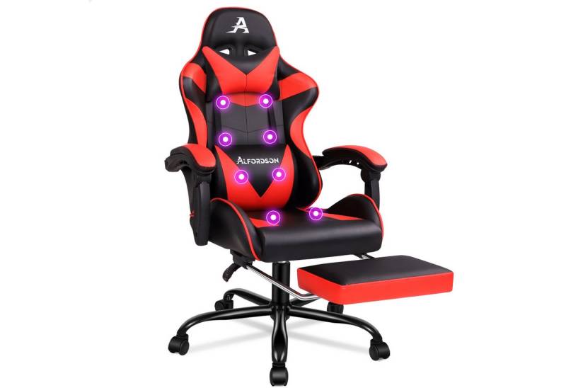 ALFORDSON Gaming-Stuhl mit Fußstütze, 8 Massagepunkten & 150° Neigung, PU-Leder, Ergonomischer Racing-Sessel, höhenverstellbar, 180 kg Tragkraft von ALFORDSON