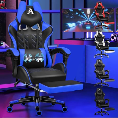 ALFORDSON Gaming-Stuhl mit Fußstütze und Lendenwirbelkissen, ergonomischer Computer-Bürostuhl mit 150° Neigung, Videospiel-Schreibtischstuhl mit hoher Rückenlehne, 180 kg Tragkraft, Blau ALFORDSON Gaming-Stuhl mit Fußstütze und Lendenwirbelkissen, ergonomischer Computer-Bürostuhl mit 150° Neigung, Videospiel-Schreibtischstuhl mit hoher Rückenlehne, 180 kg Tragkraft, Blau von ALFORDSON