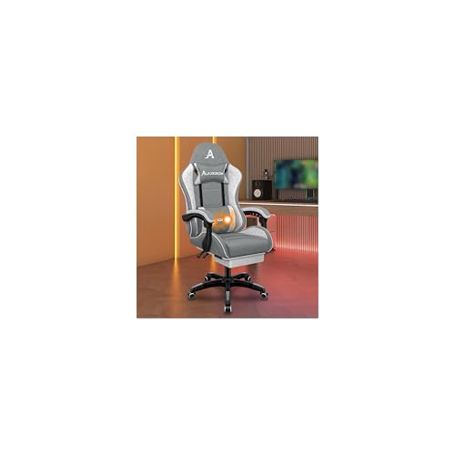 ALFORDSON Gaming-Stuhl mit Massage-Lendenwirbelkissen, ergonomischer Gamer-Racer-Stuhl mit Verstellbarer Rückenlehne, Drehstuhl mit Fußstütze, höhenverstellbar, Grau ALFORDSON Gaming-Stuhl mit Massage-Lendenwirbelkissen, ergonomischer Gamer-Racer-Stuhl mit Verstellbarer Rückenlehne, Drehstuhl mit Fußstütze, höhenverstellbar, Grau von ALFORDSON