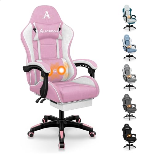 ALFORDSON Gaming-Stuhl mit Massage-Lendenwirbelkissen, ergonomischer Gamer-Racer-Stuhl mit Verstellbarer Rückenlehne, Drehstuhl mit Fußstütze, höhenverstellbar, Rosa von ALFORDSON