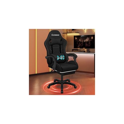 ALFORDSON Gaming-Stuhl mit Massage-Lendenwirbelkissen, ergonomischer Gamer-Racer-Stuhl mit Verstellbarer Rückenlehne, Drehstuhl mit Fußstütze, höhenverstellbar, Schwarz ALFORDSON Gaming-Stuhl mit Massage-Lendenwirbelkissen, ergonomischer Gamer-Racer-Stuhl mit Verstellbarer Rückenlehne, Drehstuhl mit Fußstütze, höhenverstellbar, Schwarz von ALFORDSON