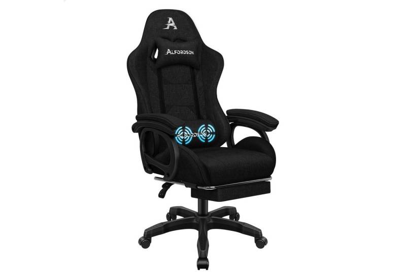 ALFORDSON Gaming-Stuhl mit Massage-Lordosenstütze, ergonomisch, mit Kopfstütze, höhenverstellbar, Stoffbezug, schwarz von ALFORDSON
