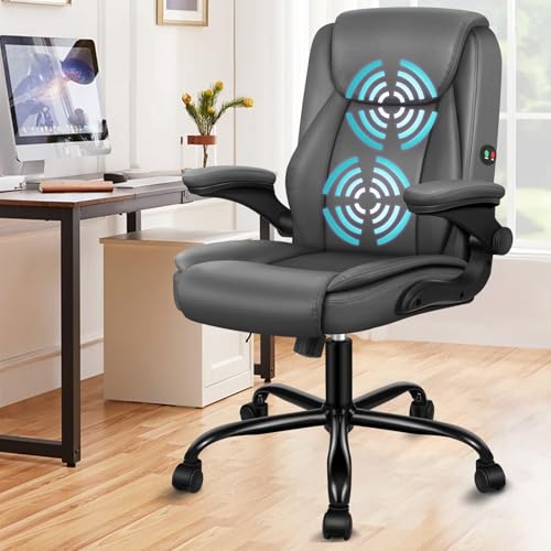 ALFORDSON Ergonomischer Massage BüRostuhl Mid Back Mit Klappbarer Armlehne, Studienstuhl Mit SGS Gas-Lift, Gaming Stuhl FüR Computer Arbeitstisch, Max Belastung 150kg, PU-Leder, Grau von ALFORDSON