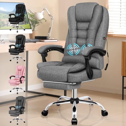 ALFORDSON Ergonomischer Bürostuhl, Gaming-Stuhl, Computerstuhl, Schreibtischdrehstuhl mit Massagefunktion, höhenverstellbar – für Büro, Zuhause und Gaming, Stoff, Grau von ALFORDSON