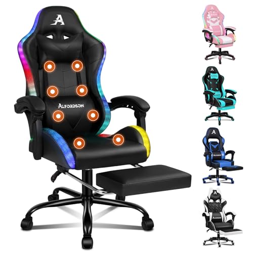 ALFORDSON Massage-Gaming-Stuhl, Gamer-Stuhl mit LED, 150° Neigung, ergonomischer Chefsessel, PU-Leder mit Fußstütze, höhenverstellbar, Rennstuhl, 180 kg Tragkraft, Schwarz ALFORDSON Massage-Gaming-Stuhl, Gamer-Stuhl mit LED, 150° Neigung, ergonomischer Chefsessel, PU-Leder mit Fußstütze, höhenverstellbar, Rennstuhl, 180 kg Tragkraft, Schwarz von ALFORDSON