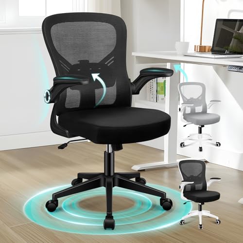 ALFORDSON Netzstoff Bürostuhl mit Lendenstütze, Hochwertiger Schaumstoff Sitz, Neigeverstellung, Hochklappbare Armlehnen, Flüsterleise Rollen, Stabile Basis, 180kg, Homeoffice, Keldon, Schwarz von ALFORDSON