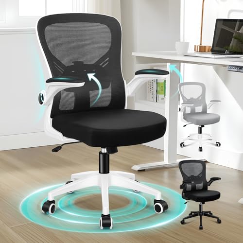 ALFORDSON Netzstoff Bürostuhl mit Lendenstütze, Hochwertiger Schaumstoff Sitz, Neigeverstellung, Hochklappbare Armlehnen, Flüsterleise Rollen, Stabile Basis, 180kg, Homeoffice, Keldon, Schwarz & Weiß von ALFORDSON
