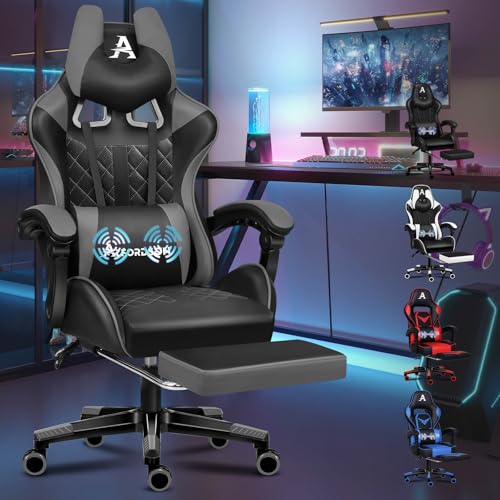 ALFORDSON Premium-Gaming-Stuhl mit Fußstütze und Lordosenstütze, ergonomisches Design, 150° Neigung, Leder-Schreibtischstuhl für Gaming Büro, 180 kg Tragkraft, Grau von ALFORDSON