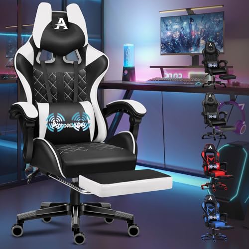 ALFORDSON Premium-Gaming-Stuhl mit Fußstütze und Lordosenstütze, ergonomisches Design, 150° Neigung, Leder-Schreibtischstuhl für Gaming Büro, 180 kg Tragkraft, Weiß ALFORDSON Premium-Gaming-Stuhl mit Fußstütze und Lordosenstütze, ergonomisches Design, 150° Neigung, Leder-Schreibtischstuhl für Gaming Büro, 180 kg Tragkraft, Weiß von ALFORDSON