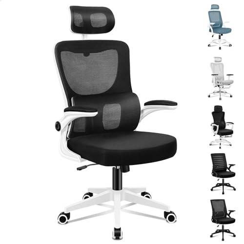 ALFORDSON Professioneller Arbeitsstuhl, Selbstjustierende Lendenstütze, Abnehmbare Kopfstütze, Neigefunktion, Starke Nylon Basis, 180kg für Schreibtischarbeit, Nyles, Schwarz & Weiß von ALFORDSON