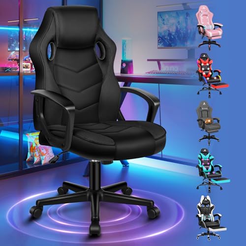 ALFORDSON Racing Schreibtischstuhl, Ergonomischer höhenverstellbarer & gepolsterter 150 kg belastbarer Bürostuhl, Drehbarer PC-Gaming-Stuhl fürs Homeoffice, PU-Leder und Stoff, Schwarz von ALFORDSON